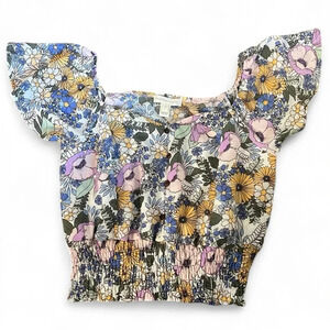Monteau Floral Boho Smocked Crop Top size large